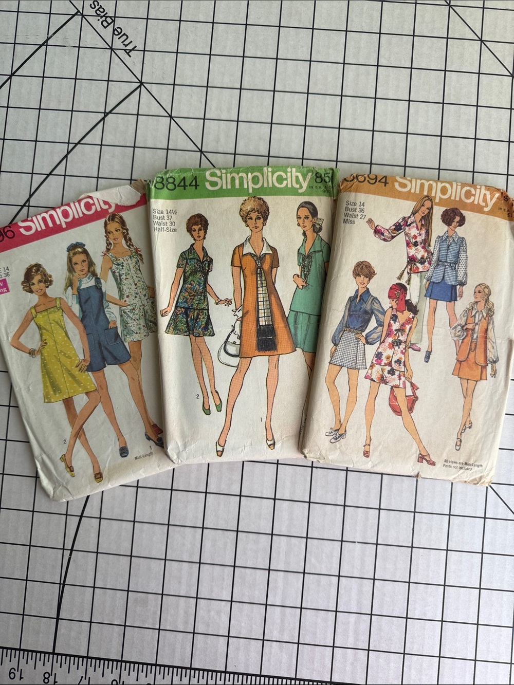 Lot of 3 Vintage Simplicity Sewing Patterns 8196 8694 8844 Complete Cut 1969-70